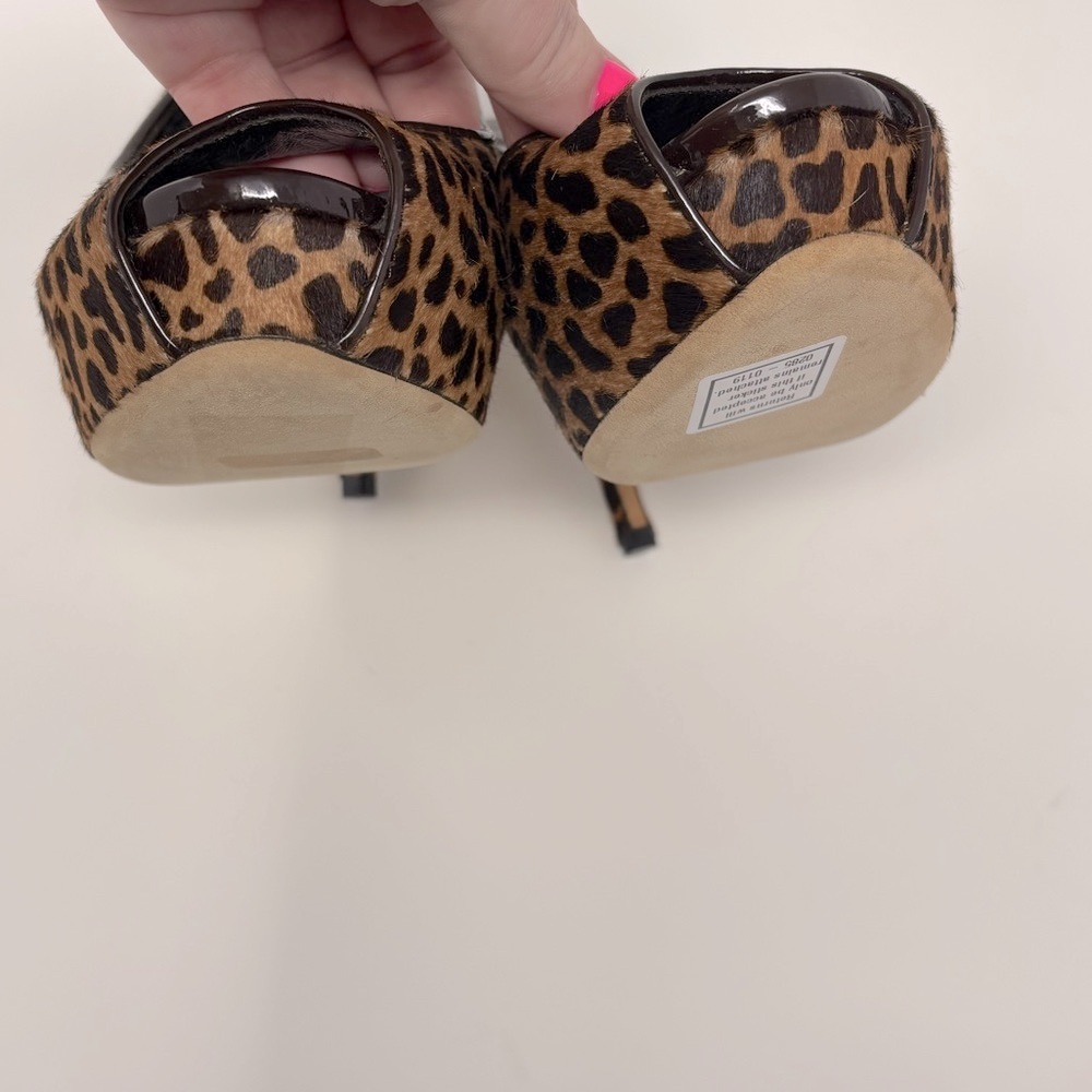 Gucci Sofia Leopard Print Calf Hair Platform Peep Toe Slingback Pumps Heels - Picture 5 of 10